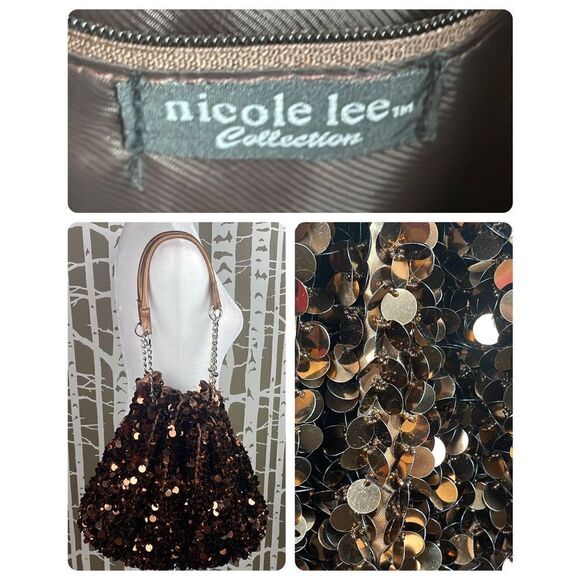 Nicole Lee Collection Copper Paillette Sequined Drawstring Chain Strap Large Sho - Picture 1 of 12